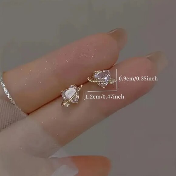 Pink Heart Earrings with Diamond Simulant Accents - Picture 4 of 5